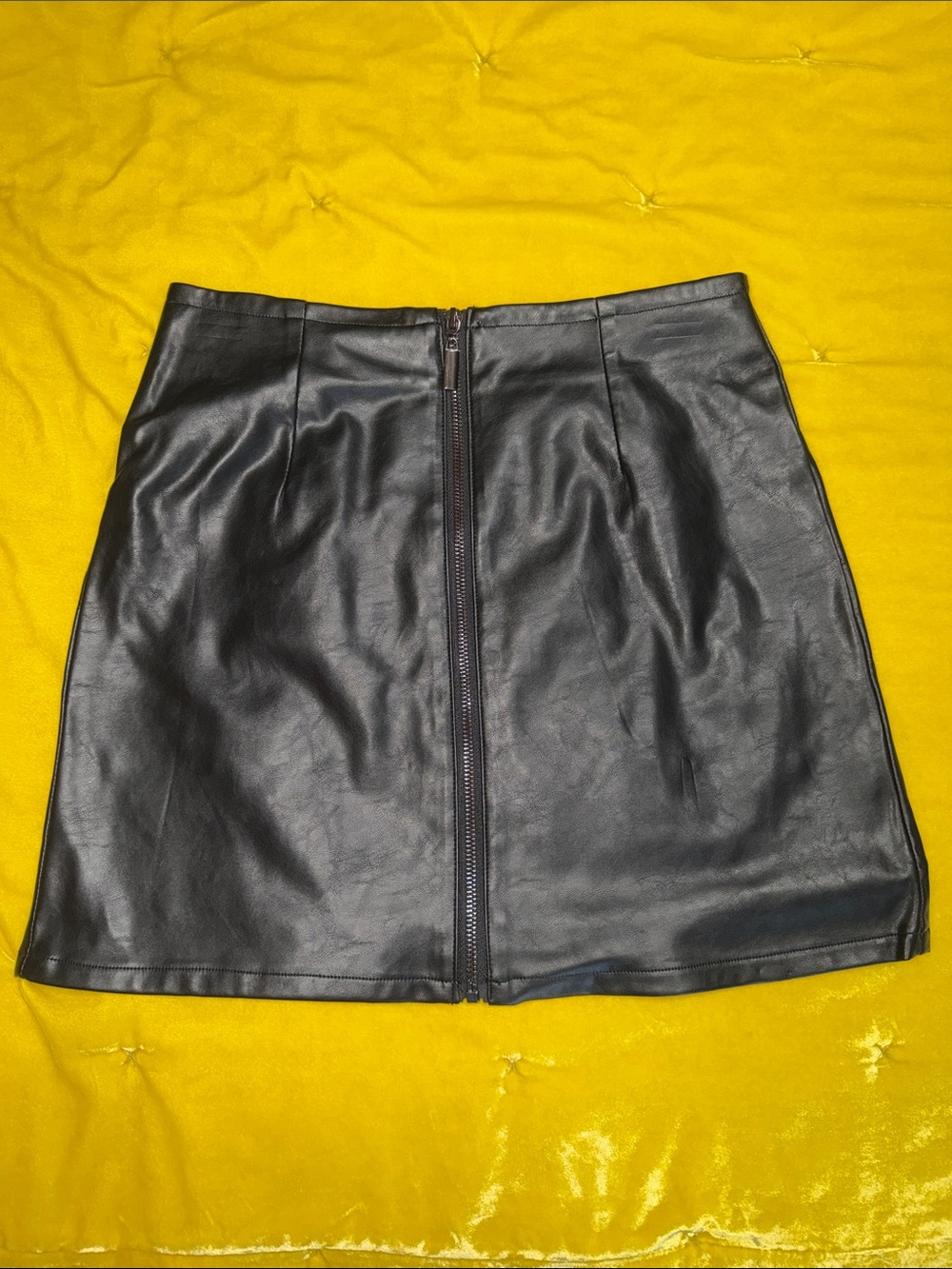 Black Faux Leather Front-Zip Mini Skirt